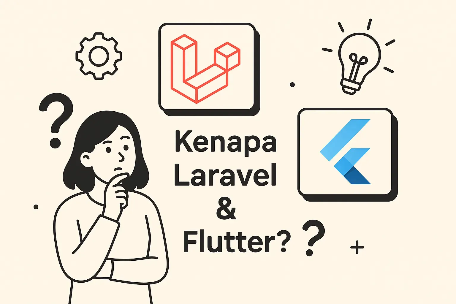 Ilustrasi kombinasi Laravel sebagai backend framework dan Flutter untuk mobile app development, menunjukkan ekosistem fullstack modern