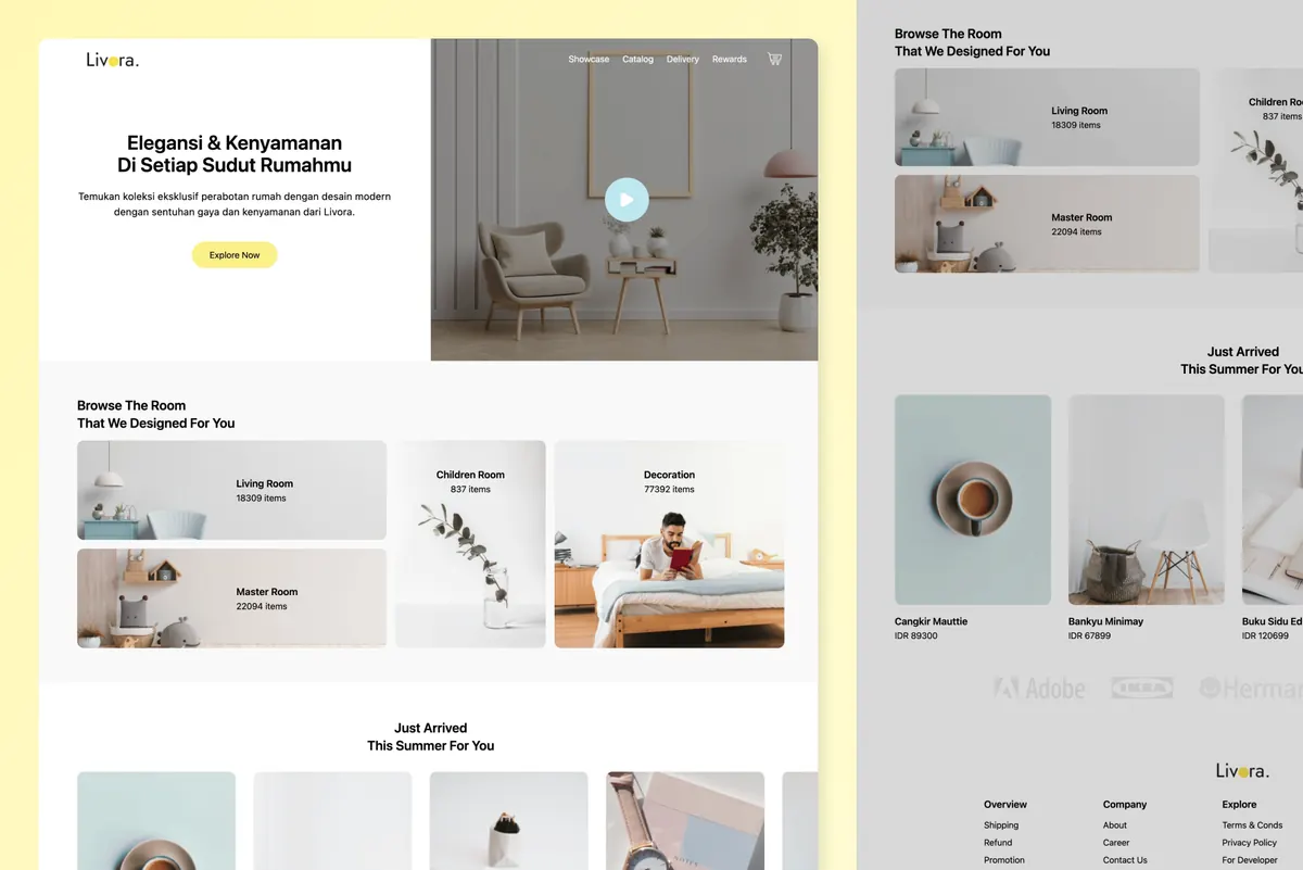 Livora modern furniture e-commerce website homepage showing elegant furniture products with clean design and user-friendly navigation